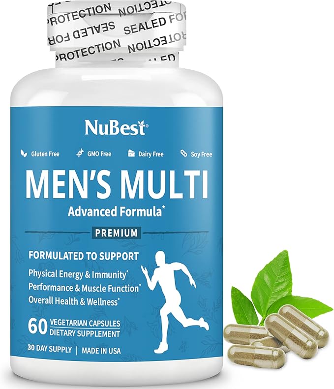 Multivitamin for Men with 38 Key Nutrients B Complex D3 A C Zinc Magnesium Calcium Asian Ginseng Ashwagandha Turmeric for Bones Muscle Immunity | 60 Vegan Capsules | 1 Month Supply