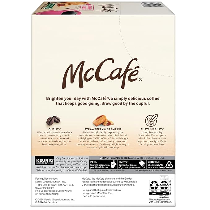 McCafé Strawberry &amp Crème Pie Light Roast Flavored Coffee Single Serve Keurig® K-Cup Pods Limited Edition 96 Count