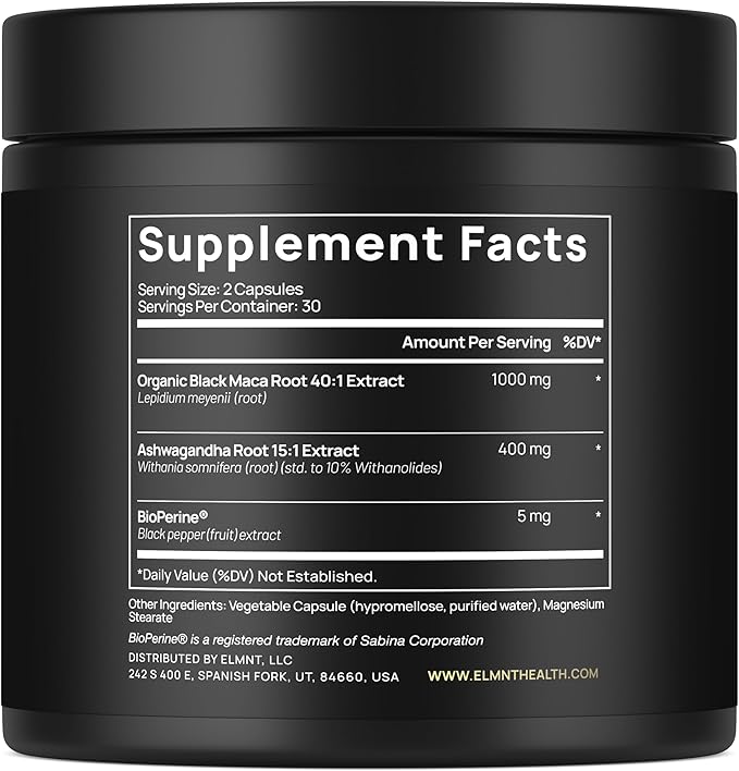 40000mg 40x Strength Organic Black Maca Root w. Ashwagandha - #1 Highest Potency Black Maca Root Capsules for Men Supplement 40:1 Extract - 100% Pure Maca Peruana Maca Powder Pills Gelatinized