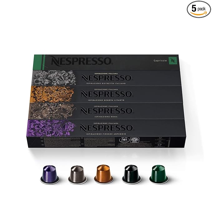 Nespresso Capsules Original Line Ispirazione Favorites Variety Pack Medium &amp Dark Roast Espresso Coffee 50 Count Coffee Pods