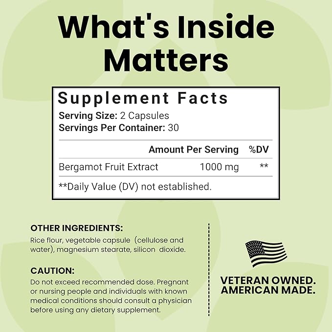 Luma Nutrition Citrus Bergamot 1000mg - Citrus Bergamot Supplement - Made in The USA - Veteran Owned - 60 Capsules