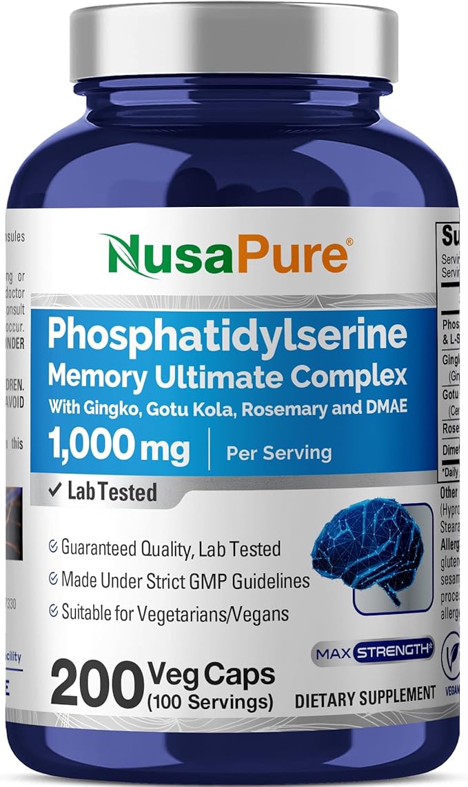 NusaPure Phosphatidylserine Memory Ultimate Complex 1000mg 200 Vegetarian Caps (Vegan Non-GMO)