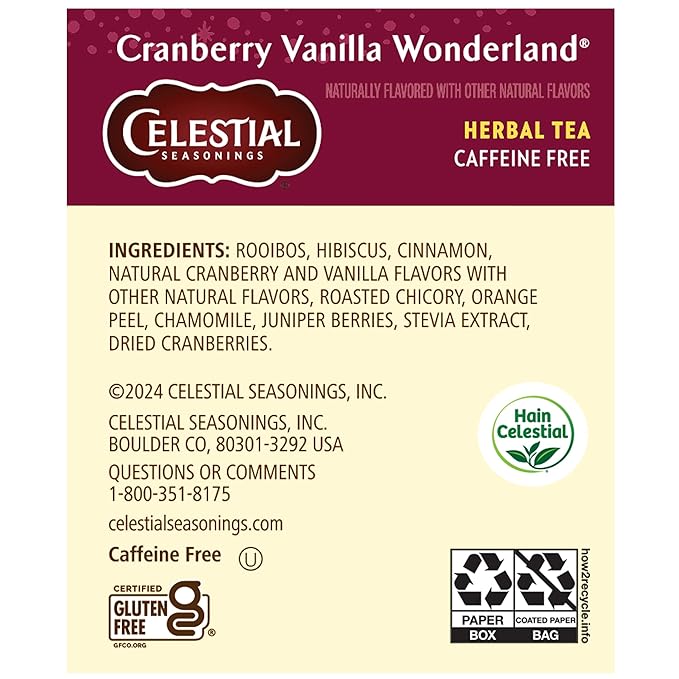 Celestial Seasonings Herbal Tea Cranberry Vanilla Wonderland 18 Count (Pack of 6)