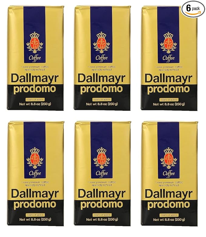 Gourmet Coffee byDallmayr Prodomo Finest Premium Ground Coffee Specially Refined 100% Arabica 8.8 Oz Vacuum Packs - Pack of 6
