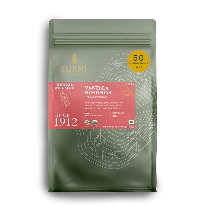 Luxmi Estates Rooibos Vanilla Organic Rooibos Tea (50 Tea Bags) Caffeine Free Tea Bags Herbal Tea