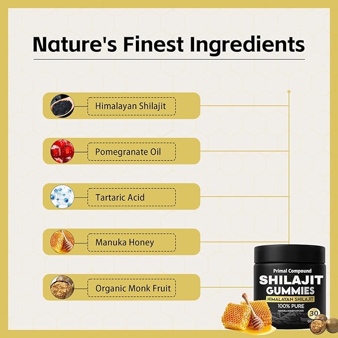Primal Compound Shilajit Gummies Rich in Trace Minerals and Fulvic Acid Non-GMO Boost Energy and Immunity - 30 Gummies