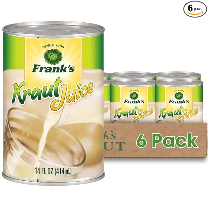Frank’s Kraut Juice 14oz Cans (6 Pack) – Tangy Sauerkraut Juice from Naturally Fermented Cabbage | Gluten-Free Vegan Shelf-Stable | Great for Cooking Drinking &amp Gut Health Support