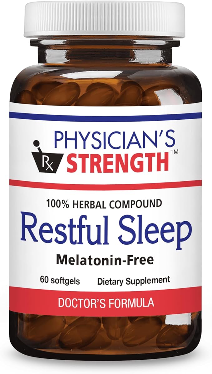 Physician's Strength Restful Sleep - 60 Softgels - Natural Support - 100% Herbal Compound - Melatonin Free - Non-GMO &amp Soy Free - 60 Servings