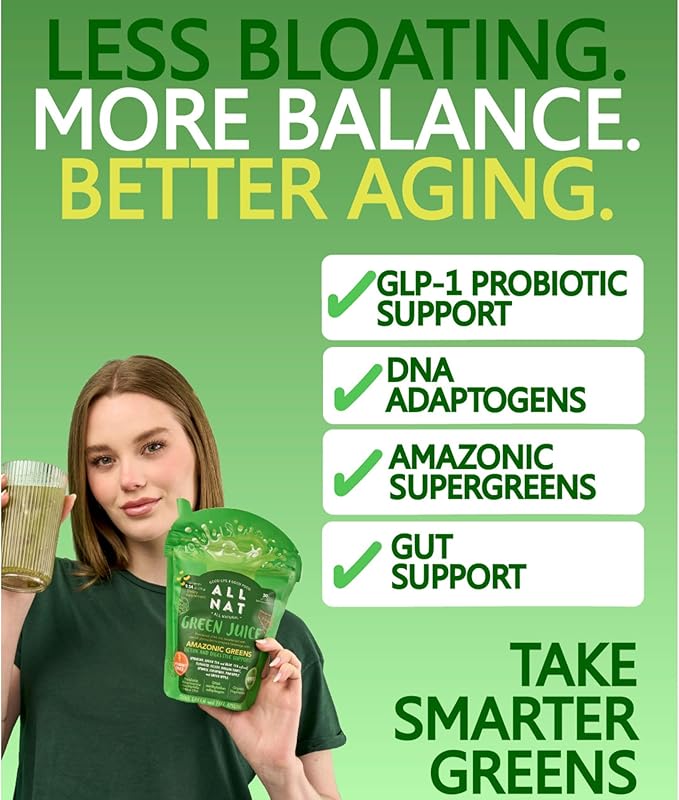 ALL NAT Super Greens Powder | Green Juice with 38 Superfoods 11 Organic Nutrients Amazonian Antioxidants | Gut Health Detox &amp Immunity | Vegan No Sugar – 30 Servings