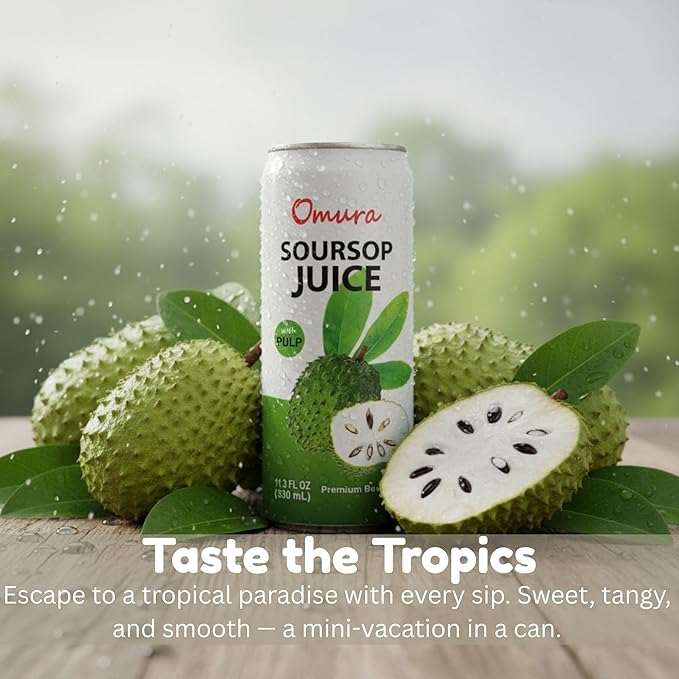 Omura Soursop Juice Drink with Pulp 11.3 Fl Oz (Pack of 24) | Refreshing Tropical Fruit Beverage | Graviola Guanabana Juice
