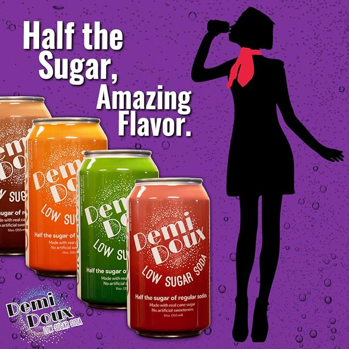 Demi Doux Low Sugar Soda - Low Sugar Soft Drink No Artificial Sweeteners (Mixed Flavors 12-pack)