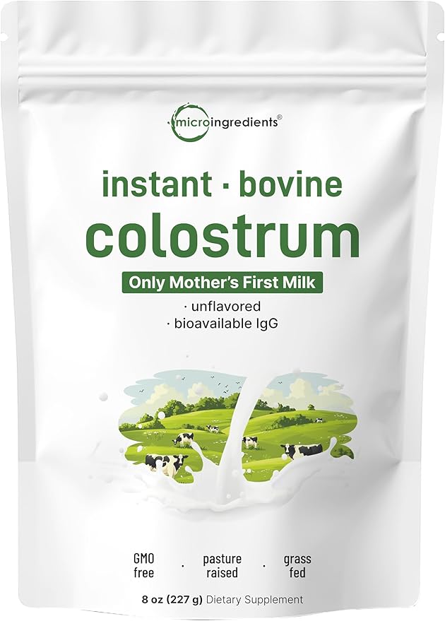 Micro Ingredients Multi Collagen Protein Powder 16oz &amp Instant Colostrum Powder Bundle 2 Pack | Grass-Fed Collagen Peptides | Premium Bovine Mother’s First Milk