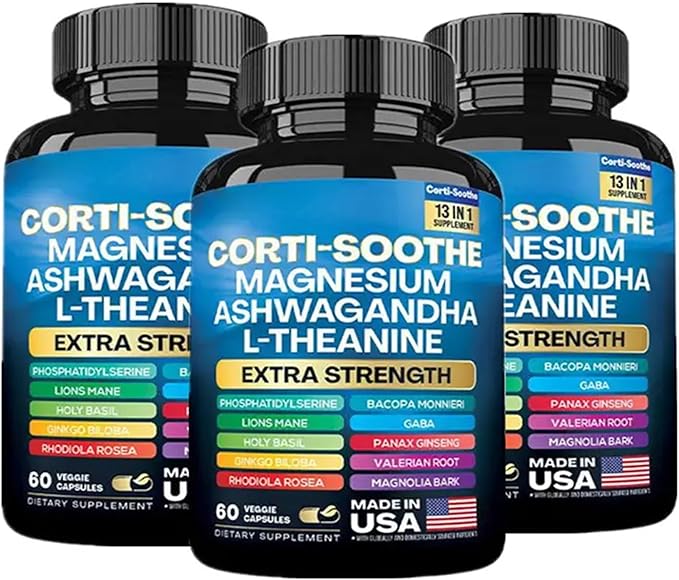 Zoyava Corti-Soothe Cortisol Supplement Magnesium Glycinate 200mg L-Theanine 150mg Ashwagandha 150mg Phosphatidylserine Cortisol Manager Lions Mane Ginkgo Biloba Bacopa Monnieri Valerian Root 60 Caps