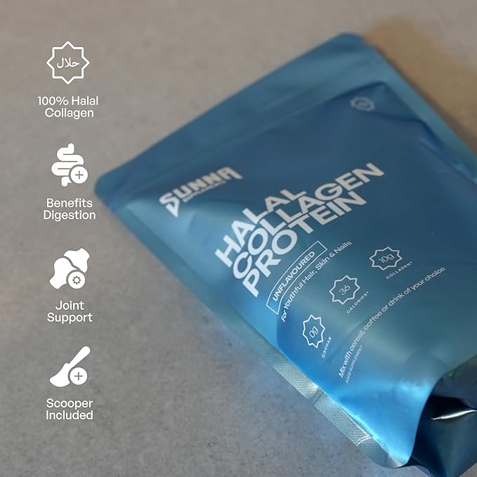 SUNNA SUPPLEMENTS Grass-Fed Halal Collagen Powder - Type I &amp III Hydrolyzed Bovine Peptides for Joint Skin Hair &amp Nail Support - High Protein Gluten-Free Keto &amp Paleo Friendly - Unflav
