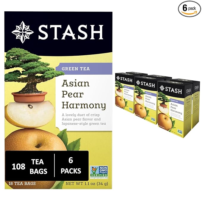 Stash Tea Asian Pear Harmony Green Tea Kosher Gluten Free &amp Non-GMO 18 Tea Bags (Pack of 6)