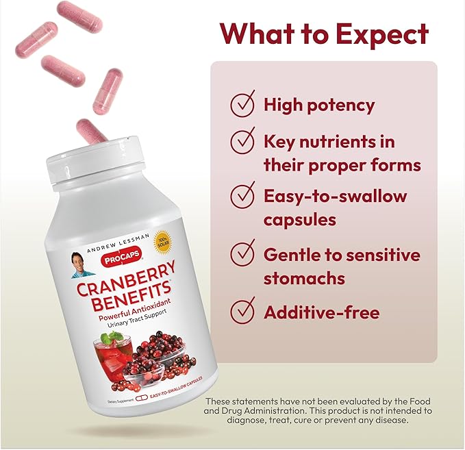 ANDREW LESSMAN Cranberry Benefits - 360 Capsules - Supports Bladder Kidney and Urinary Tract Health. High Potency Standardized Extracts of Cranberry Fruit Small Easy to Swallow Capsules