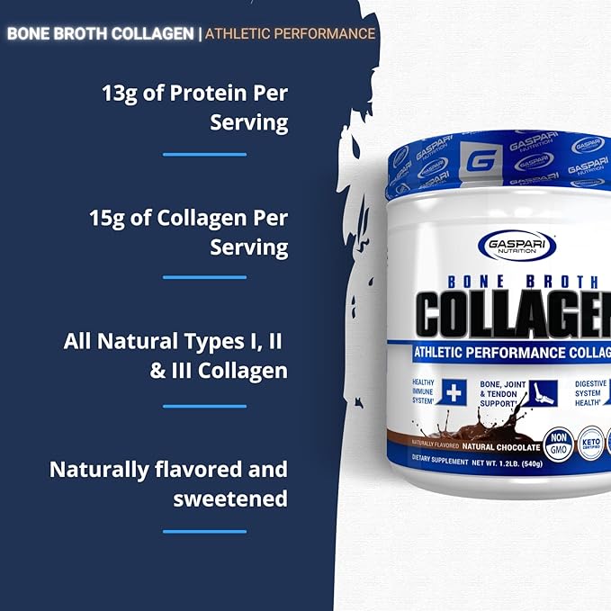 Gaspari Nutrition Bone Broth Athletic Performance Collagen 13g Protein Gluten Free Non-GMO Keto Certified Gut and Joint Health (30 Servings Natural Chocolate)