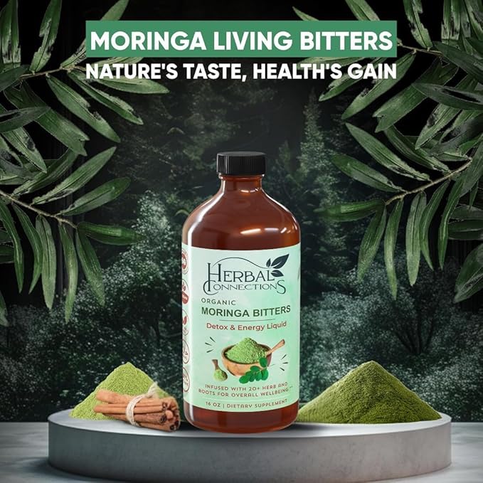 Organic Moringa Bitters - 20+ Herbs Including Moringa Aloe Vera &amp Bitter Melon for a Balanced Lifestyle - Non-GMO Gluten-Free Herbal Blend