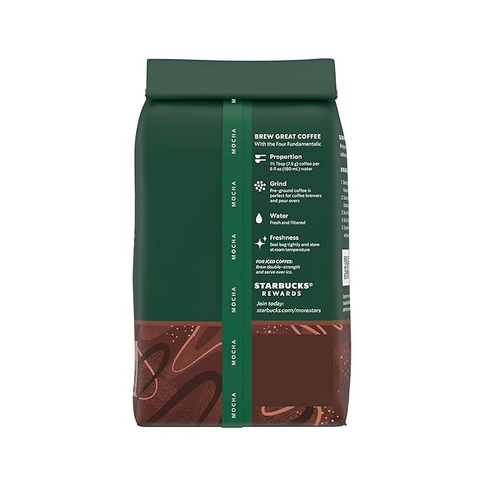 Starbucks Ground Coffee Flavored Hot or Iced Coffee Mocha Six 11 oz Bags