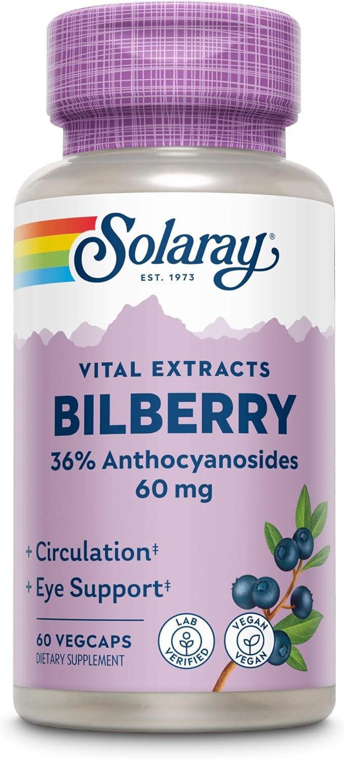 SOLARAY Bilberry Berry Extract 60 mg | Powerful Antioxidant | Healthy Vision &amp Circulation Support | 60 VegCaps
