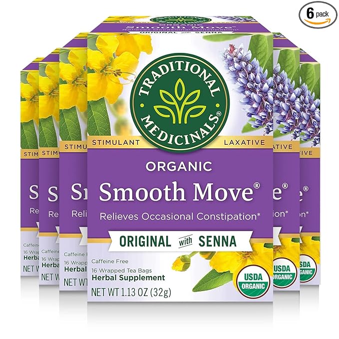 Traditional Medicinals Tea Organic Smooth Move Relieves Occasional Constipation Senna 96 Tea Bags (6 Pack)