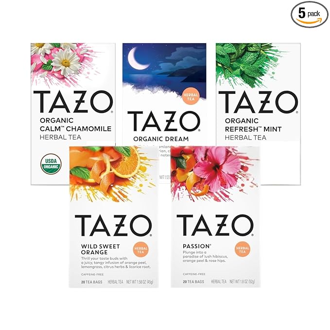 TAZO Herbal Tea Tea Bags Mint Chamomile Organic Dream Wild Sweet Orange (Unsweetened) &amp Passion (1ea) (Variety Pack)