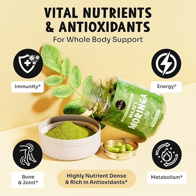 Maju Superfoods Organic Moringa Capsules Oleifera Leaf Extra-Fine Quality Moringa Leaves Dried Drumstick Tree Leaves Organic Moringa Powder Extract Supplement Capsules from Plant (90 ct)