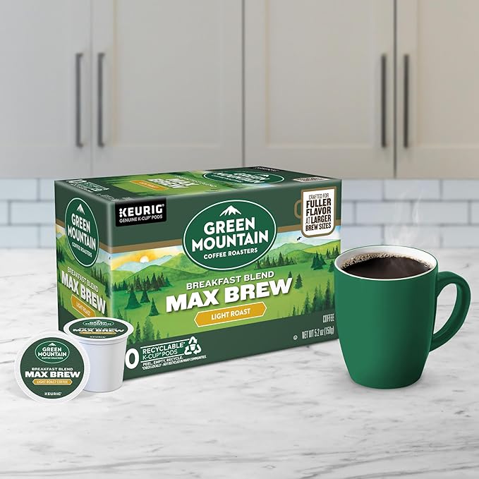 Green Mountain Coffee Roasters Breakfast Blend Max Brew Single Serve Keurig K-Cup Pods Light Roast Coffee 60-Count Box (6 Packs of 10)