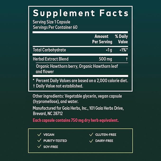 Gaia Herbs Hawthorn Supreme - Hawthorn Berry Supplement - with Herbs Traditionally Used to Support Heart Health* - 120 Vegan Liquid Phyto-Caps (120 Servings)
