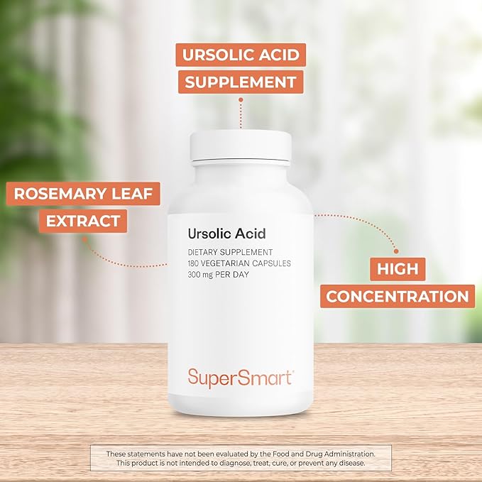 Supersmart - Ursolic Acid 300mg per Day (Well-Tolerated) - Rosemary Leaf Extract Supplement | Non-GMO &amp Gluten Free - 180 Vegetarian Capsules