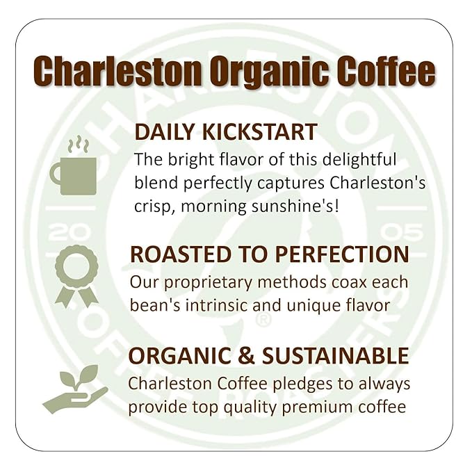 Charleston Coffee Roasters | Specialty Organic Ground Coffee | Hand Picked Premium Slow Roast (Charleston Organic Medium Roast) 28oz