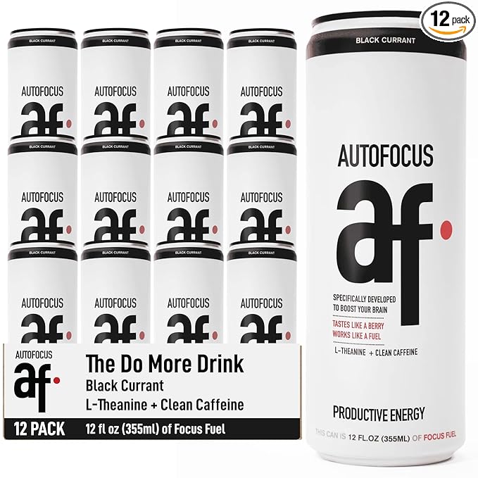 AUTOFOCUS Functional Energy Drink - Natural Focus Drink with Coffee Fruit &amp L-Theanine - Clean Caffeine Brain Booster - No Added Sugar. Productivity Energy Drink for Work &amp Study - Black Curra