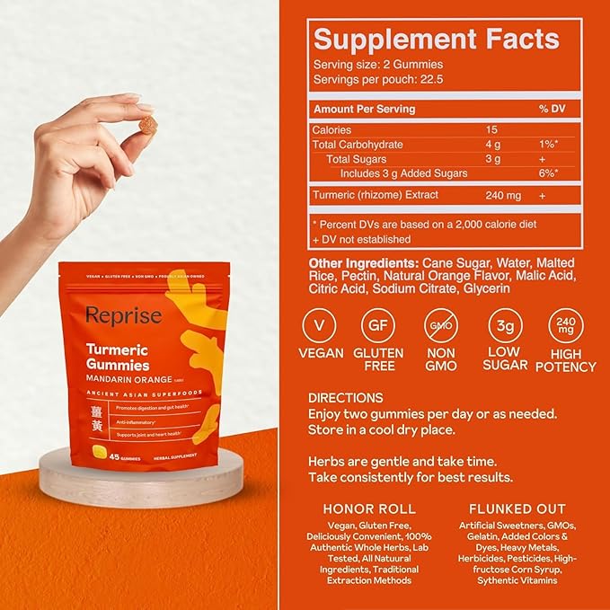 Turmeric Gummies for Women | Curcumin Supplement Gummies for Inflammation | Turmeric Supplement for Adults | Natural Curcumin Low-Sugar Vegan Mandarin Orange Flavor 45 Count (Pack of 3)