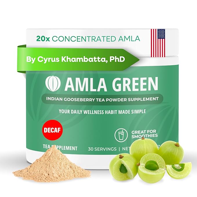 Amla Powder &amp Decaf Green Tea Superfood Supplement 20x Ultra Concentrated Amla Antioxidant Support Made with Oolong Tea and Indian Gooseberries Organic Vegan Decaf 30 Servings