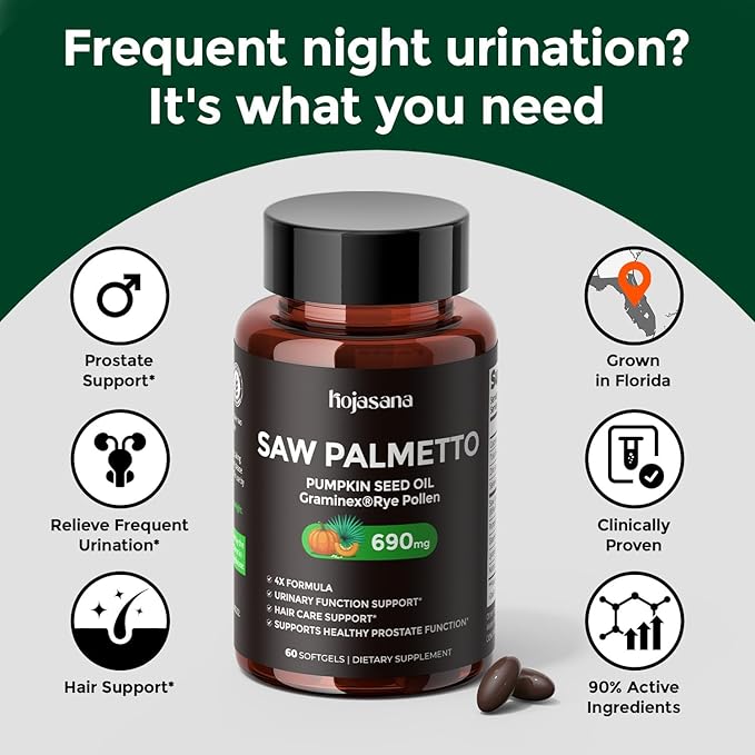 Saw Palmetto for Men Prostate Health Supplement Pharmaceutical Grade - DHT Blocker - Graminex | Pumpkin Seed Oil | Nettle Supports Urinary Function &amp Hair Loss Prevention 60 softgels