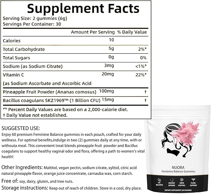 Feminine Balance Gummies for Women’sPremium Feminine Balance Gummies Vegan Hawaiian Pineapple pH Balance Flora and Immune Support 60 Count