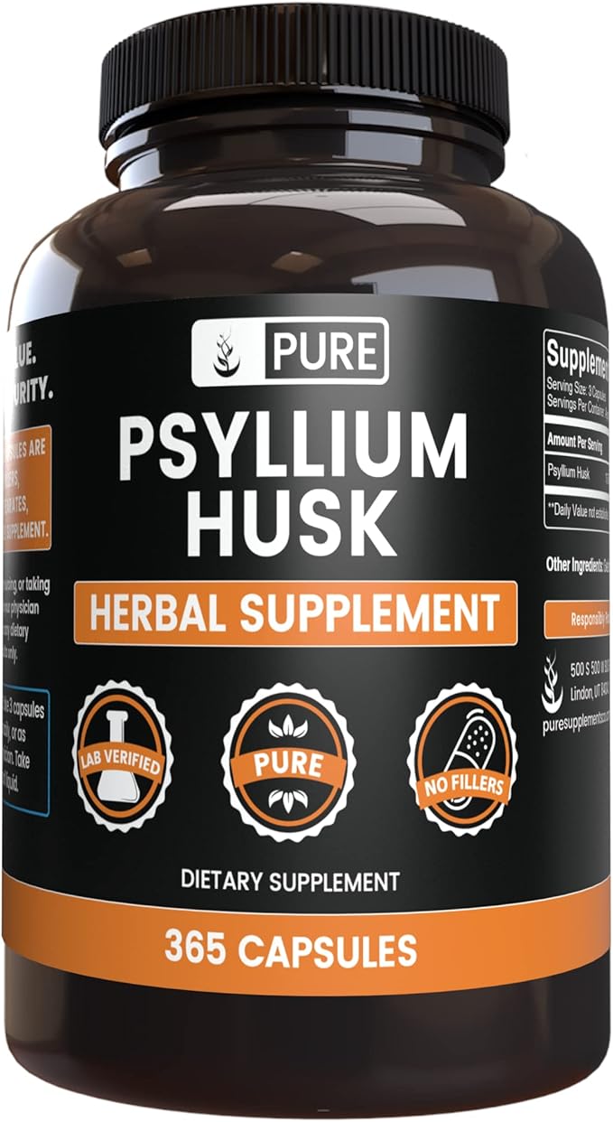 PURE ORIGINAL INGREDIENTS Psyllium Husk (365 Capsules) No Magnesium Or Rice Fillers Always Pure Lab Verified