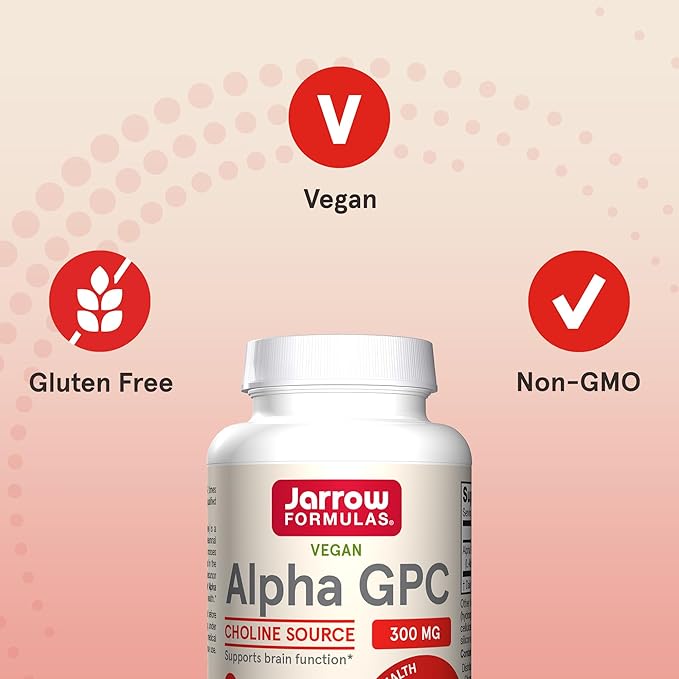 Jarrow Formulas® Alpha GPC 300mg Dietary Supplement Brain Health Supplements for Adults 60 Veggie Capsules 30 Day Supply