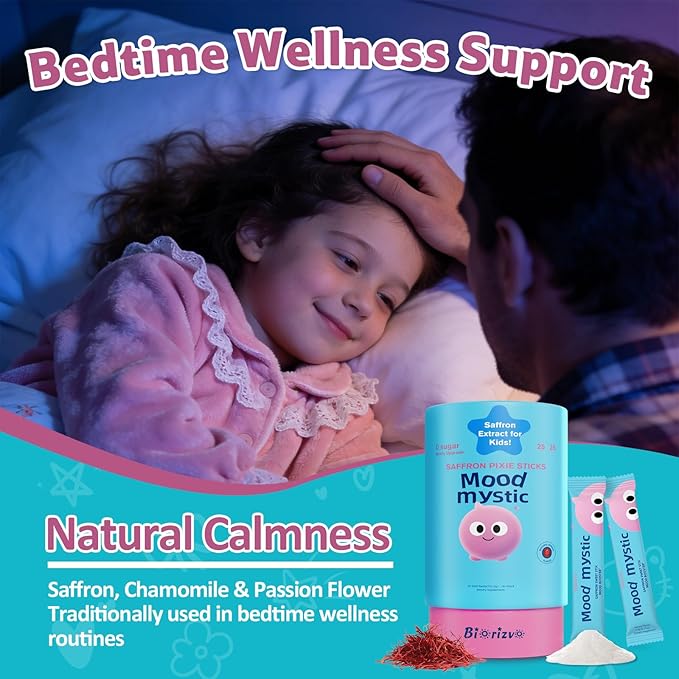 Saffron for Kids - Pixie Drink Mix Saffron Exact with GABA Magnesium &amp Vitamin D3 - Supports Mood Focus &amp Sleep Calms Temper Tantrums Fruit Punch Pixie Drink Sticks Mix for Kids 4+ Sugar-F