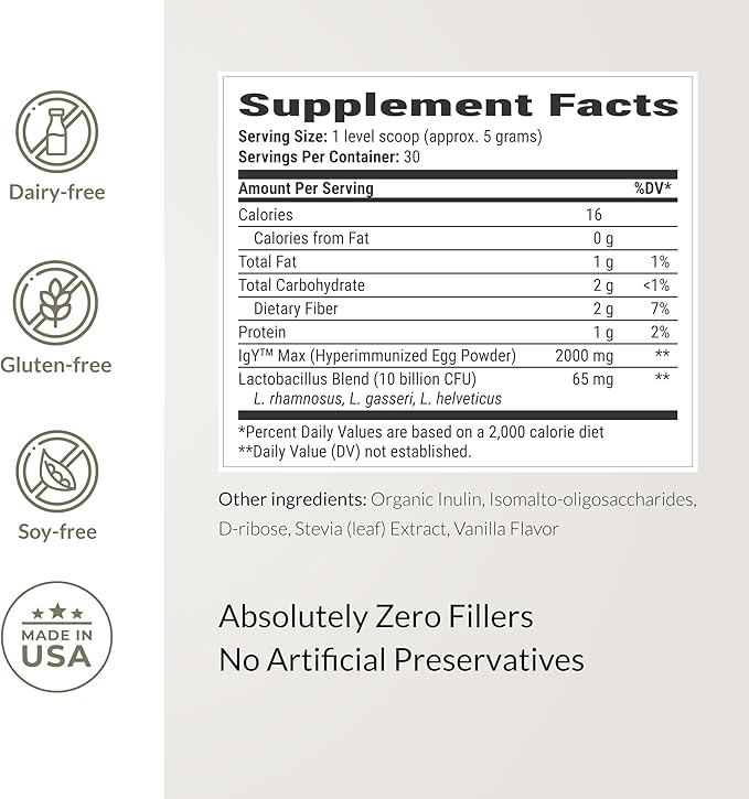 Microbiome Breakthrough™ Gut Support Powder – Vegetarian Vanilla – With Probiotics Prebiotics and IgY Max® – Source of L-Glutamine – Supports Digestive Comfort Gas &amp Bloating Relief 30 Servings