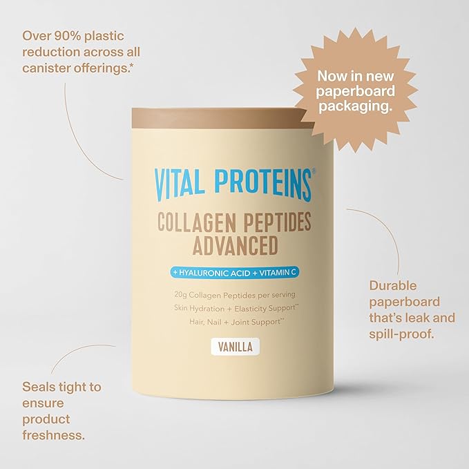 Vital Proteins Collagen Peptides Advanced Hydrolyzed Peptides with Hyaluronic Acid and Vitamin C - Vanilla Flavor Powder 21oz