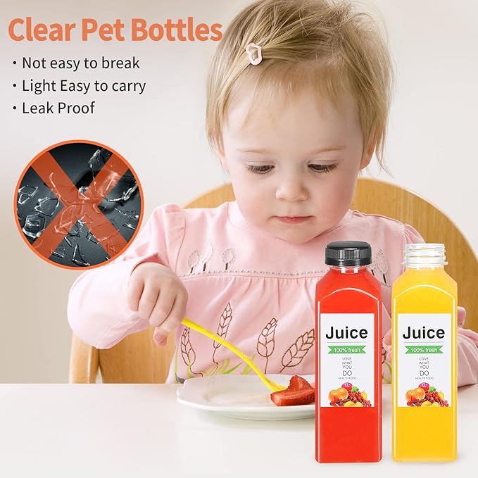36pcs 16oz Plastic bottles with lids juice bottles with caps Reusable containers and Clear beverage for milk Smoothies juice