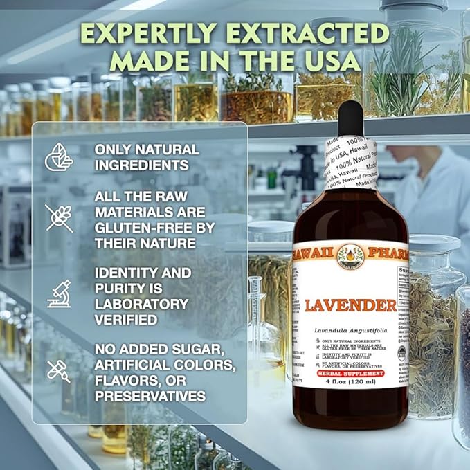 Lavender (Lavandula Angustifolia) Dry Herb Tincture Made in Hawaii Professional Grade Small Batch Raw Materials All Natural Vegan Pure Liquid Extract - 32 fl.oz