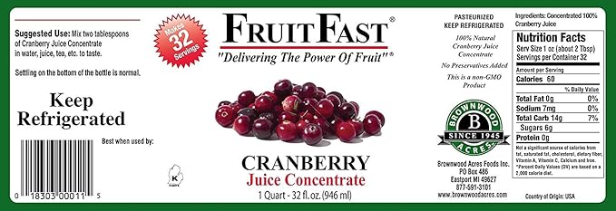 FruitFast Cranberry Juice Concentrate - (32 FL OZ) Unsweetened 50 Brix Pure Concentrated Extract - 100% Cranberry No Additives or Fillers