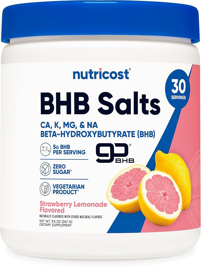 Nutricost BHB Salts Drink Mix (30 Servings Strawberry Lemonade Flavored) (5G BHB Per Serving) - 0G Total Sugars Vegetarian Product