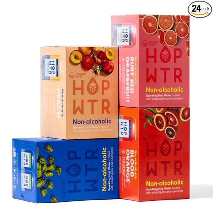 HOP WTR Sparkling Hop Water Best Sellers 24 Pack Sugar Free Low Carb Non Alcoholic Drinks NA Beer Adaptogen Drink No Calories Adaptogens &amp Nootropics for Added Benefits 12 oz Cans