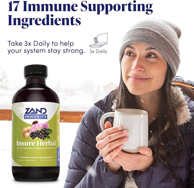 ZAND HERBALS Insure Herbal Liquid Blend - 17 Wellness Ingredients - w/Echinacea Elderberry Ginger Sage Peppermint and More - Gluten Free Vegan Non-GMO 60-Day Guarantee 197 Servings 8 FL OZ