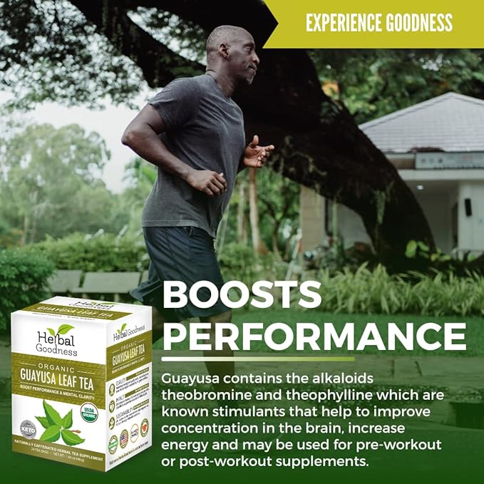 Guayusa Leaf Tea - Mental Clarity Organic Natural Caffeine Drink Energy Supplement Coffee Alternative Oxidative Stress - 6/24 Tea Bags - Herbal Goodness (6 Boxes)