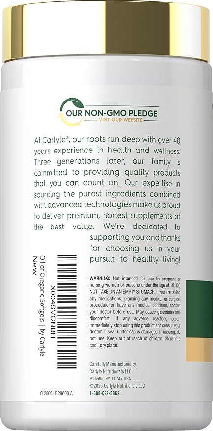 Carlyle Oil of Oregano with Black Seed Oil | 300 Softgel Capsules | Naturally Occurring Carvacrol &amp Thymoquinone Pills | Non-GMO Gluten Free Supplement