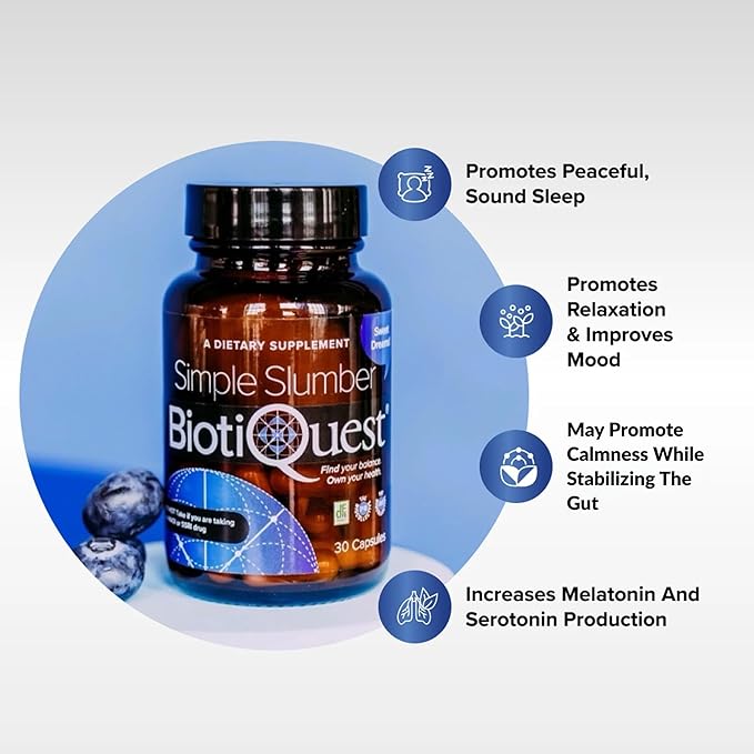 BiotiQuest Simple Slumber Probiotics to Help Improve Sleep Quality and Gut Health 18 Billion CFU Non-GMO and Gluten Free 30 Capsules
